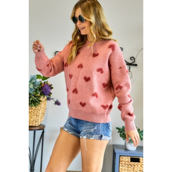 SOLD OUT Red Heart Valentines Day Knit Long Sleeve Pullover Womens Sweater - Picture 5 of 10
